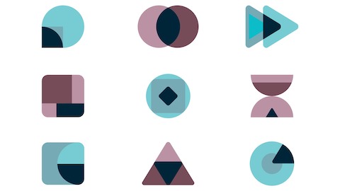 Several different geometric shapes in blue, black, and red. 