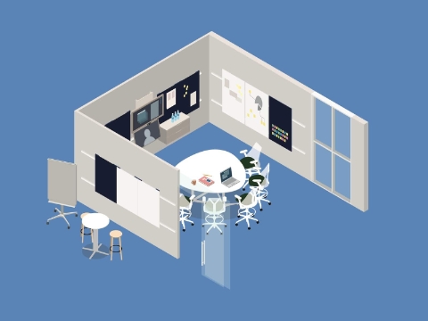 A computer rendering of a proposed office design. 