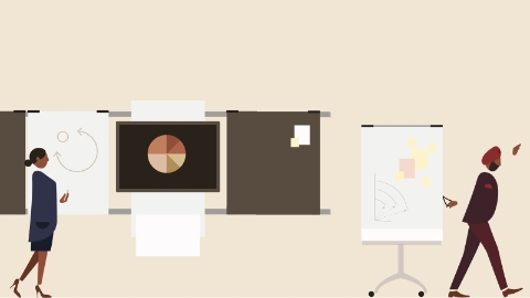 A computer drawing of people inside a conference area. A computer drawing of people inside a conference area.