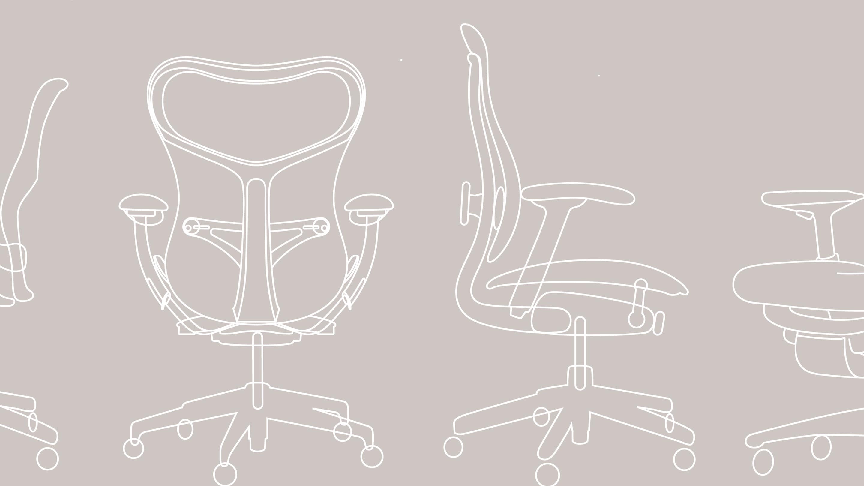 A graphic rendering of an Aeron chair from various angles. A graphic rendering of an Aeron chair from various angles.