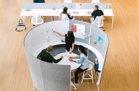 Prospect Creative Space with tackable surfaces and white boards and Prospect benching with Sayl chairs, from above. Prospect Creative Space with tackable surfaces and white boards and Prospect benching with Sayl chairs, from above.