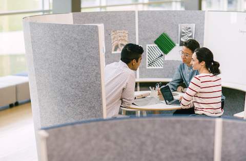 Close up of Prospect Creative Space with gray tackable surfaces.