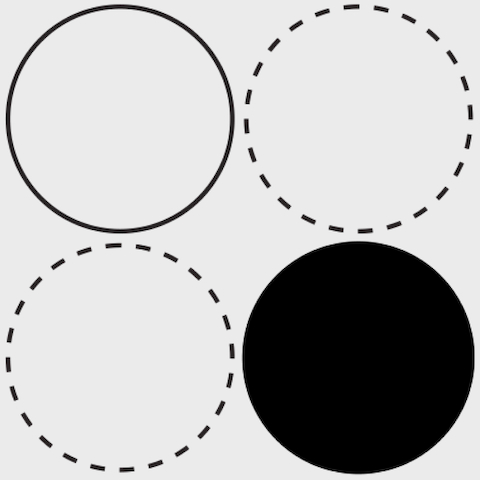 An grouping of four black circle shapes that symbolizes team collaboration.