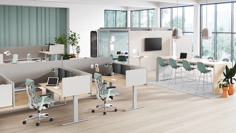 A workplace neighborhood that features highly adjustable ergonomic chairs, sit-to-stand desks, and other elements that help individuals perform their assigned tasks comfortably and efficiently.