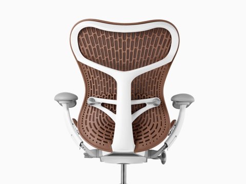 Rear view of a brown Mirra 2 office chair, showing the back support.