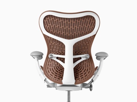 Rear view of a brown Mirra 2 office chair, showing the back support. Rear view of a brown Mirra 2 office chair, showing the back support.