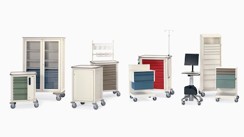 Various configurations of healthcare carts for organizing and transporting medical supplies and technology. Various configurations of healthcare carts for organizing and transporting medical supplies and technology.