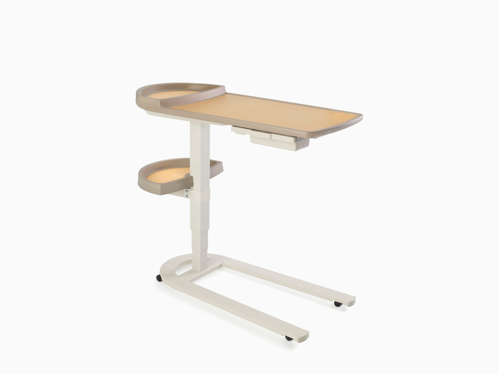 Mirage Overbed Table on white sweep, viewed at an angle.