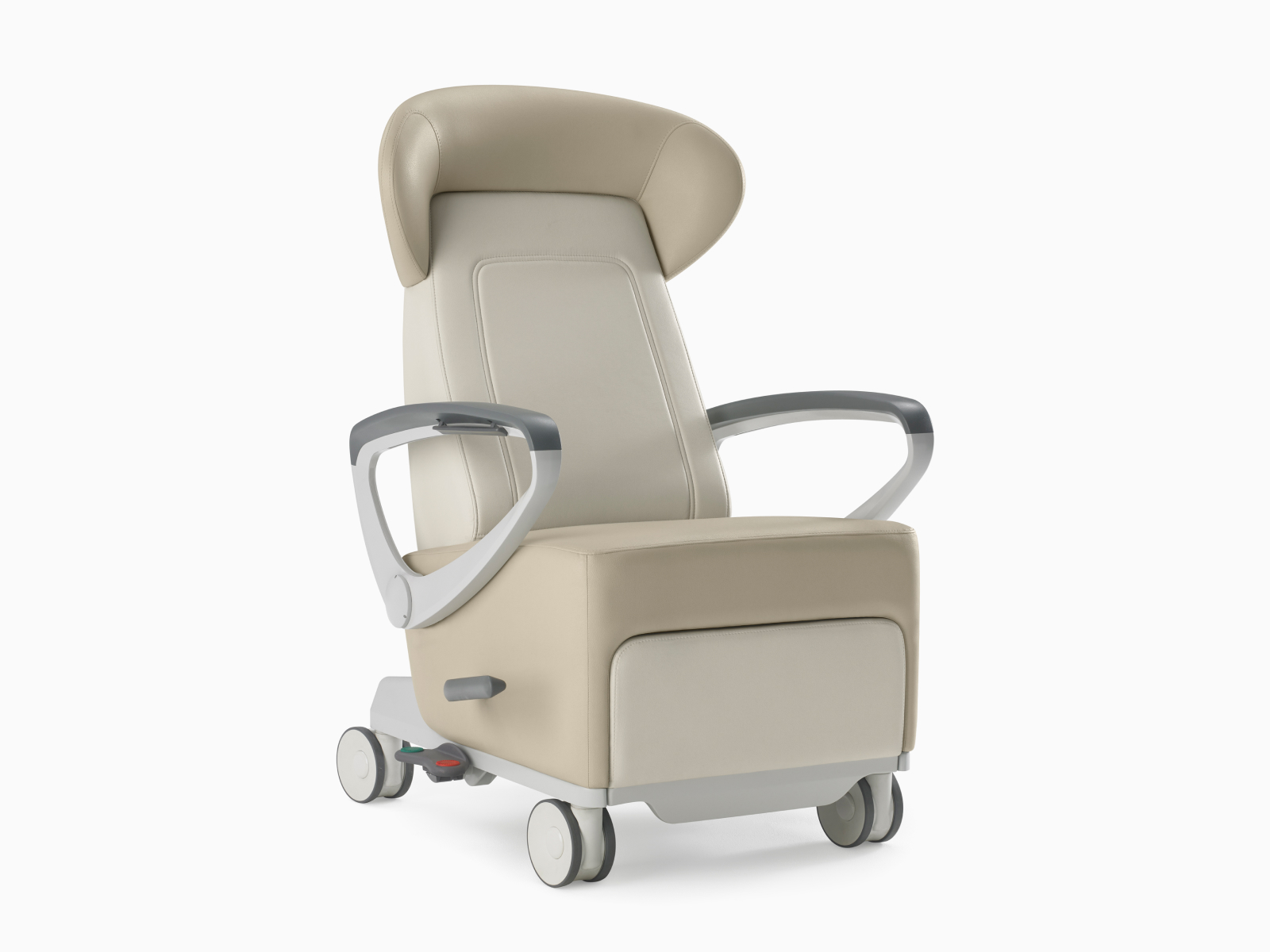 Nemschoff Ava Recliner with wingback in two beige upholsteries, viewed from the front angle. 