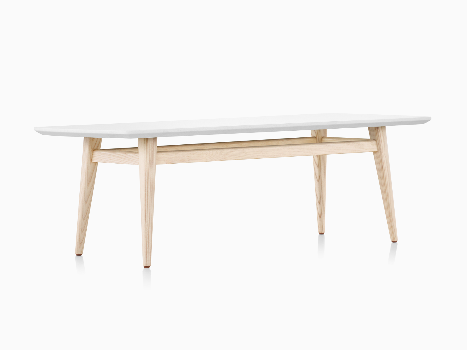 Palisade Occasional Table with wood legs and solid surface top on white sweep.