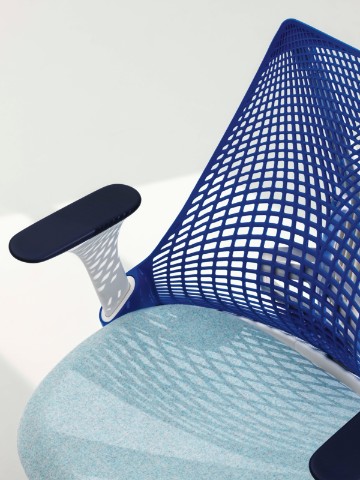 Overhead view of a Sayl office chair with the seat and back in two shades of blue.