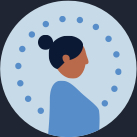 A small circle containing an animated depiction of a woman in profile.