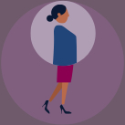 A small circle containing an animated depiction of a standing woman in profile.