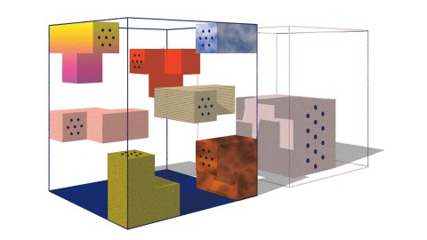 An abstract illustration showing colorful box shapes inside two cubes.