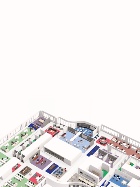 Overhead view of a floorplan rendering.