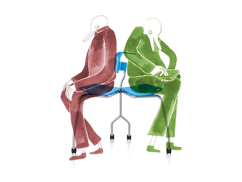 Invitation Chair by Alexander Bennett. The Invitation Chair shifts from a comfortable seat for one to a perch for two co-workers viewing a digital device. Relationship Focus: Digitally Mediated Invitation Chair by Alexander Bennett. The Invitation Chair shifts from a comfortable seat for one to a perch for two co-workers viewing a digital device. Relationship Focus: Digitally Mediated
