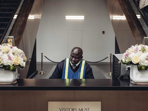 The front desk of AIG headquarters in Manhattan.