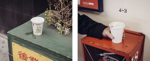 Improvised surfaces in Chinatown (left) and on the Staten Island Ferry (right).