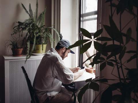 Director Sebastian Silva at home in Fort Greene, Brooklyn.