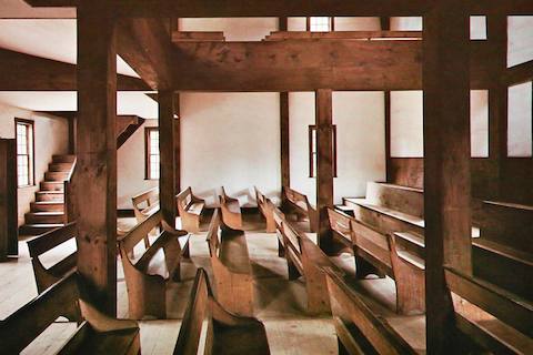 Quaker meetinghouse in old Sturbridge Village, Massachusetts.