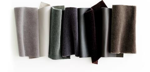Leather and Maharam Mohair Supreme upholstery options for the Eames Lounge Chair and Ottoman