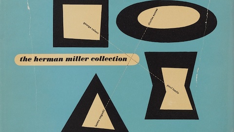 Vier vormen naast de woorden 'de Herman Miller-verzameling'. Selecteer om naar een artikel te gaan over de inleiding die George Nelson schreef voor een catalogus uit 1948.