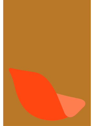 An illustration of an angled back silhouette view of the red-orange Shell chair on a golden brown backdrop.