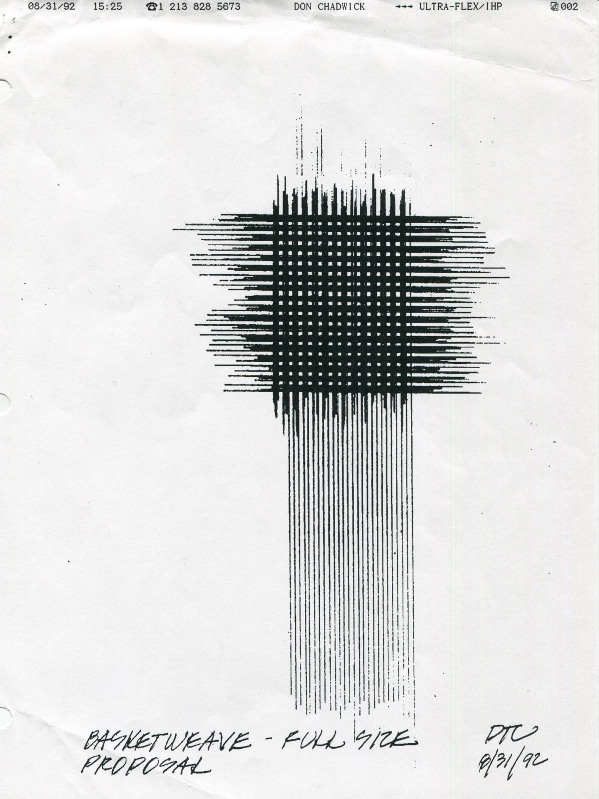 Black pen sketch on white of the basketweave Pellicle material pattern.