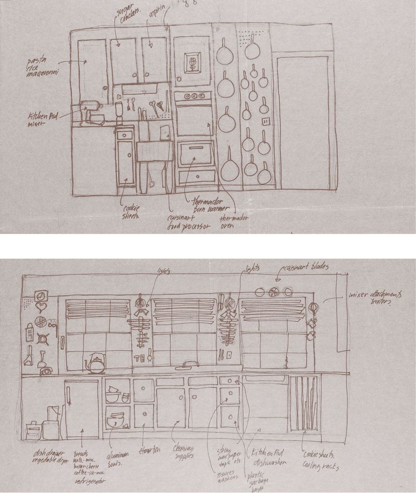 Bill Stumpf’s sketch of a wall in Julia’s kitchen, 1977. THF286955