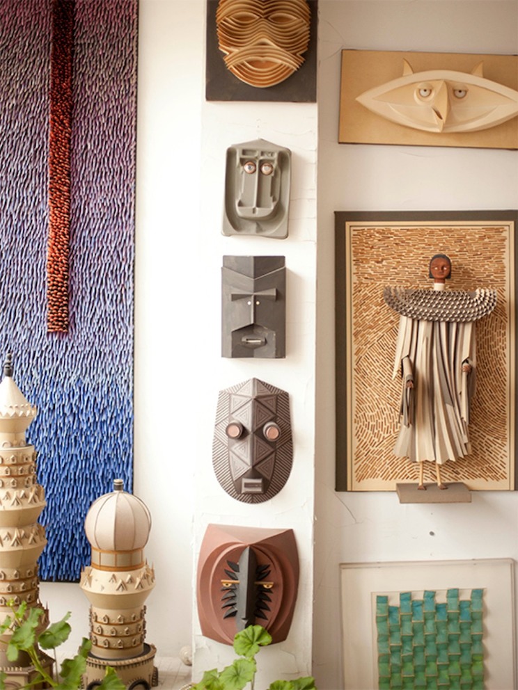 African-inspired artwork on display in designer Irving Harper's home. African-inspired artwork on display in designer Irving Harper's home.