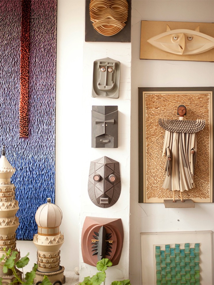 African-inspired artwork on display in designer Irving Harper's home.