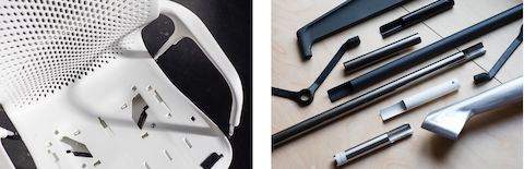 Keyn chair shell and cradle model; Keyn chair prototypes of design detailing. Keyn chair shell and cradle model; Keyn chair prototypes of design detailing.