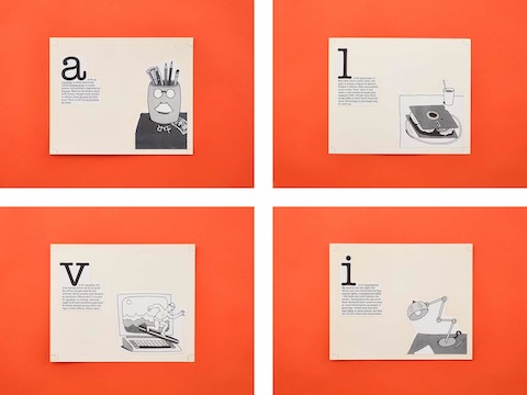 Mock-ups of pages with illustrations by Chwast of The Abecedarian Office. Mock-ups of pages with illustrations by Chwast of The Abecedarian Office.