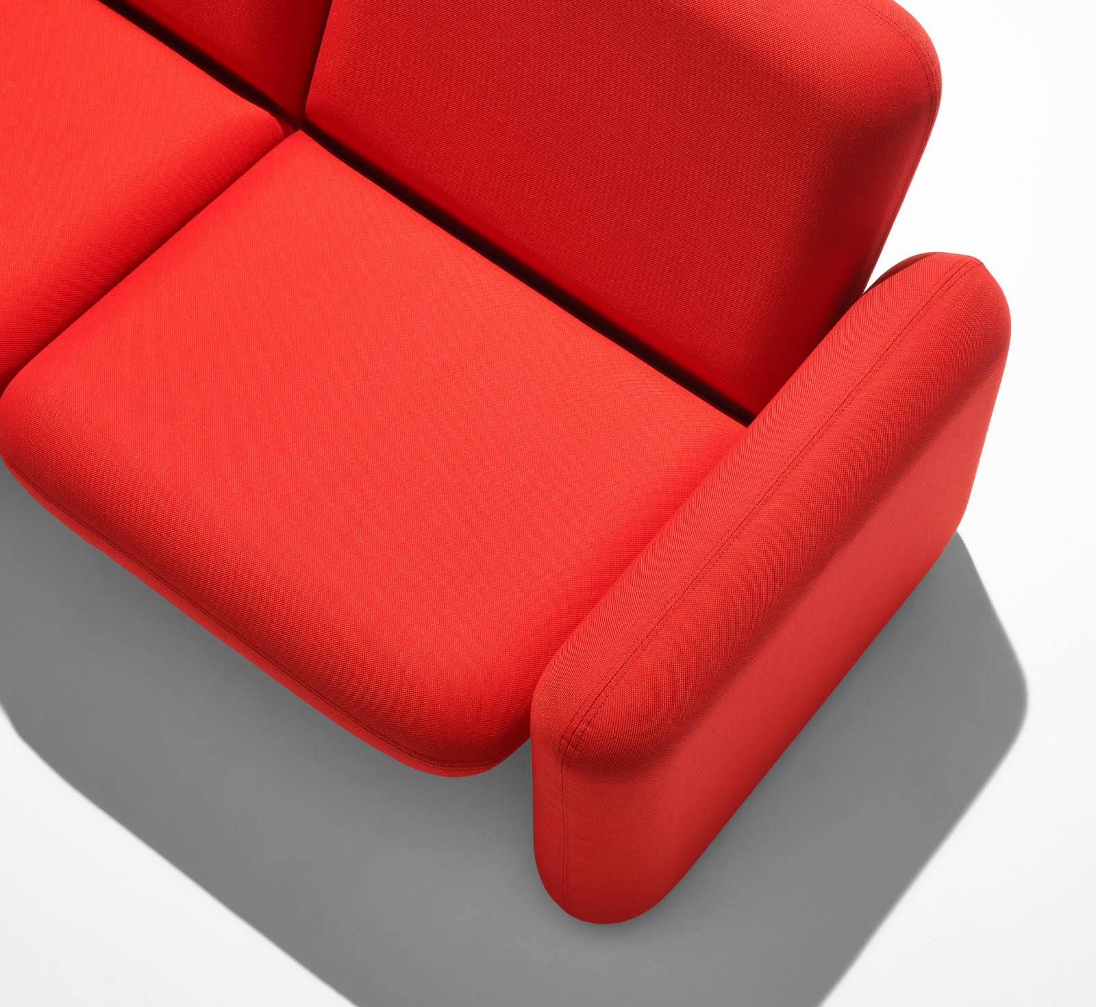Overhead close-up view of a Wilkes Modular Sofa Group Sofa in red.