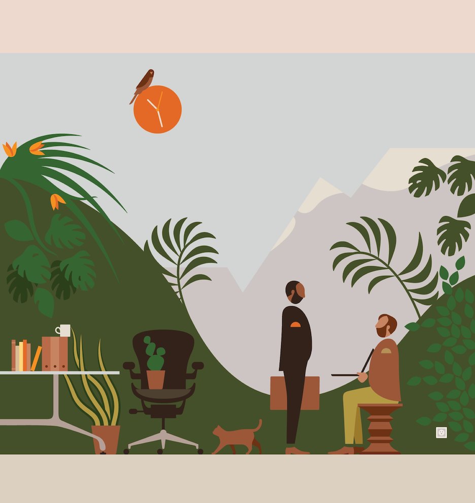 An illustration of two men in an outdoor work setting. An illustration of two men in an outdoor work setting.