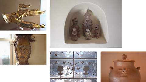 Five images showing various examples of folk art. Five images showing various examples of folk art.