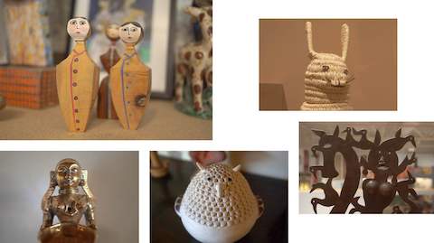 Five images showing various examples of folk art. Five images showing various examples of folk art.