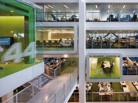 In the Macquarie Group's Sydney headquarters, no one has assigned workstations. Executives are granted priority in a booking system for certain spaces. In the Macquarie Group's Sydney headquarters, no one has assigned workstations. Executives are granted priority in a booking system for certain spaces.