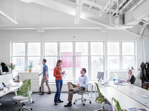 In the Brand Design group's Hive setting each team member has a home, and a place to get their individual work done in proximity to others. In the Brand Design group's Hive setting each team member has a home, and a place to get their individual work done in proximity to others.