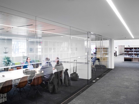 This technology-enabled, enclosed Meeting Space offers everyone a clear line of sight when information is shared.